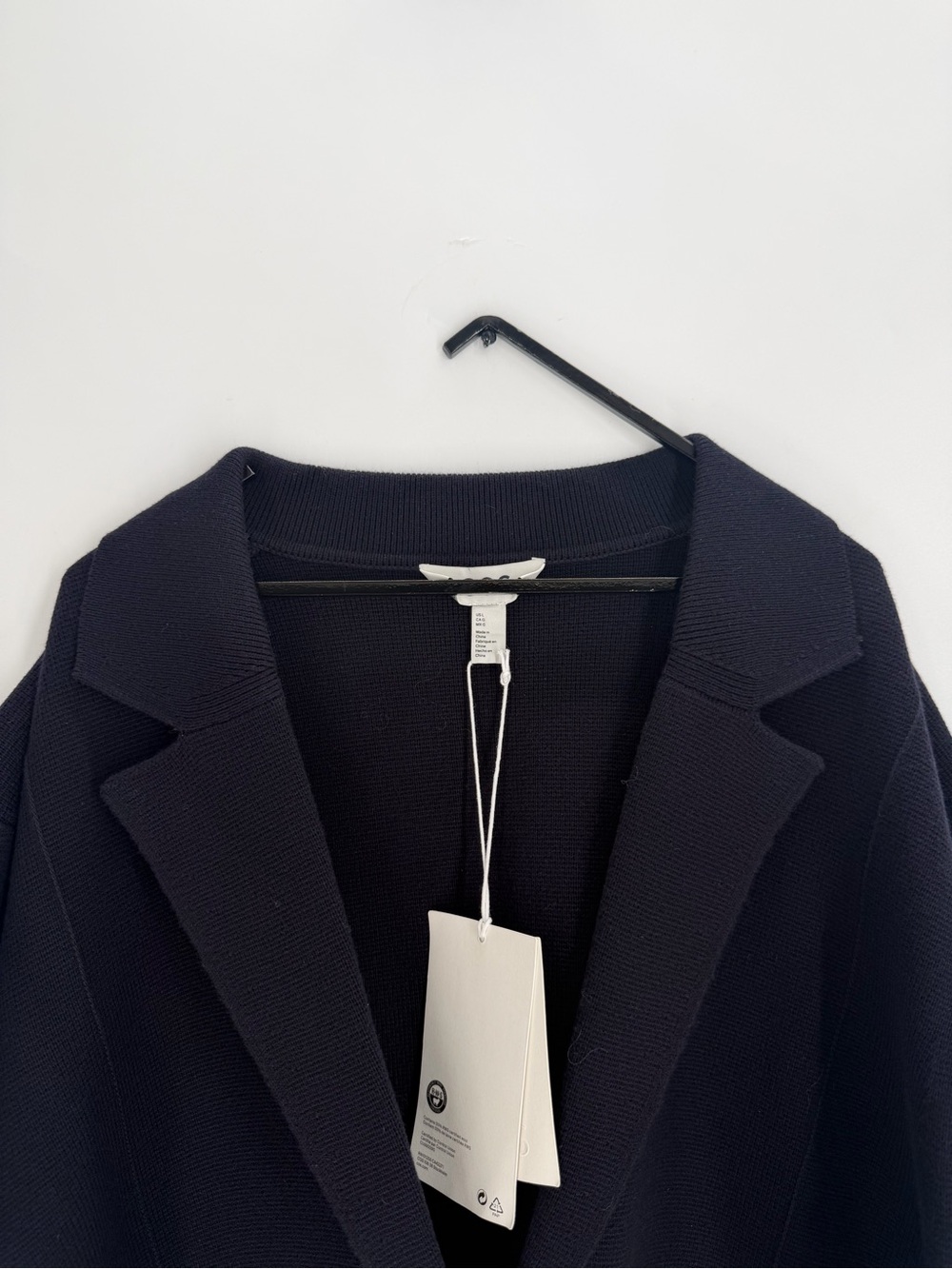 Cos Knitted Wool Blend Patch Pocket Stitch Trim Blazer In Dark Navy